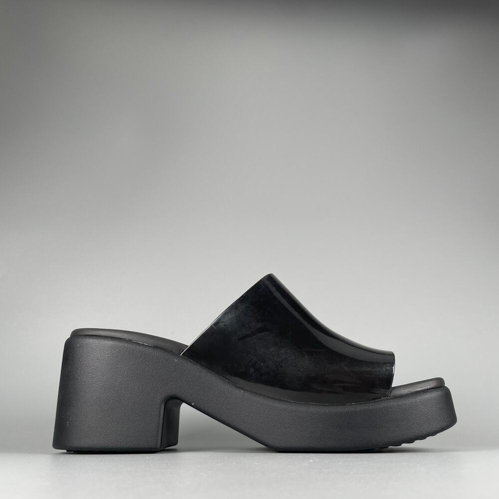 Crocs Brooklyn Women's Size 10 Black Shine Slip On Heels Casual Slides Comfort - Picture 5 of 9